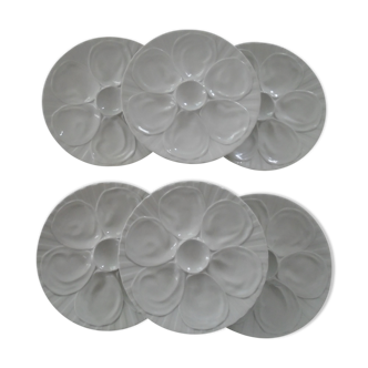 6 assiettes à huitres  de présentation blanches porcelaine Pillivuyt France