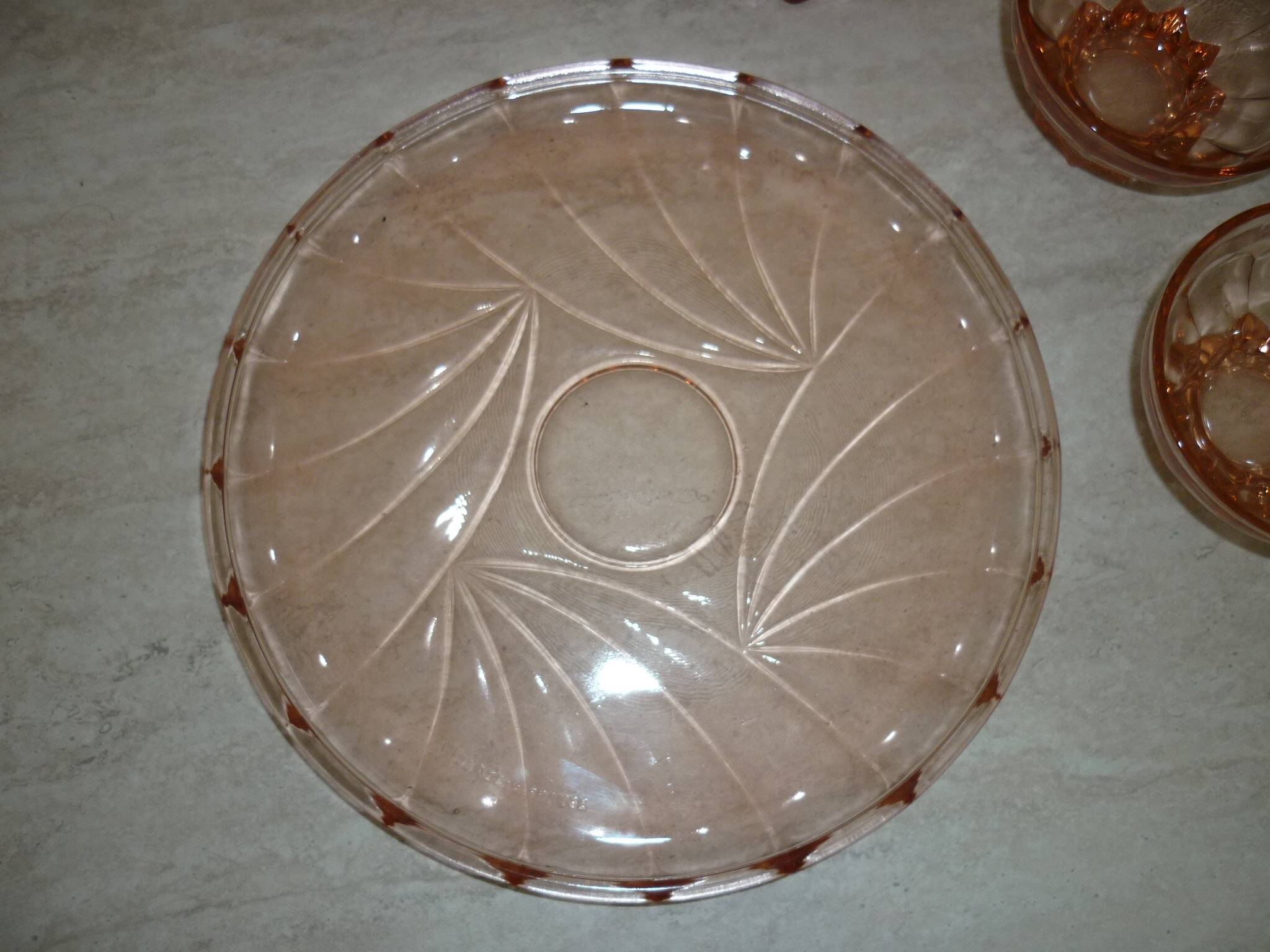 Art deco liqueur service in pink transparent glass with stopper