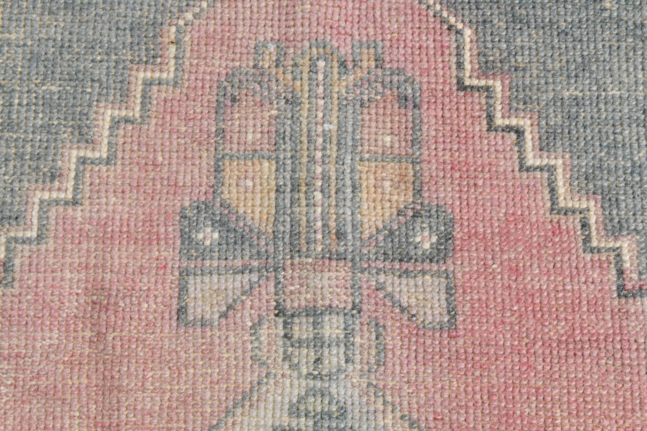 4x8 Soft Pink Geometric Handmade Vintage Rug, 128x242Cm