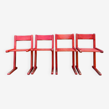 Set of 4 red chairs