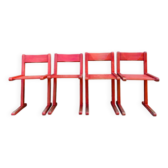 Set of 4 red chairs