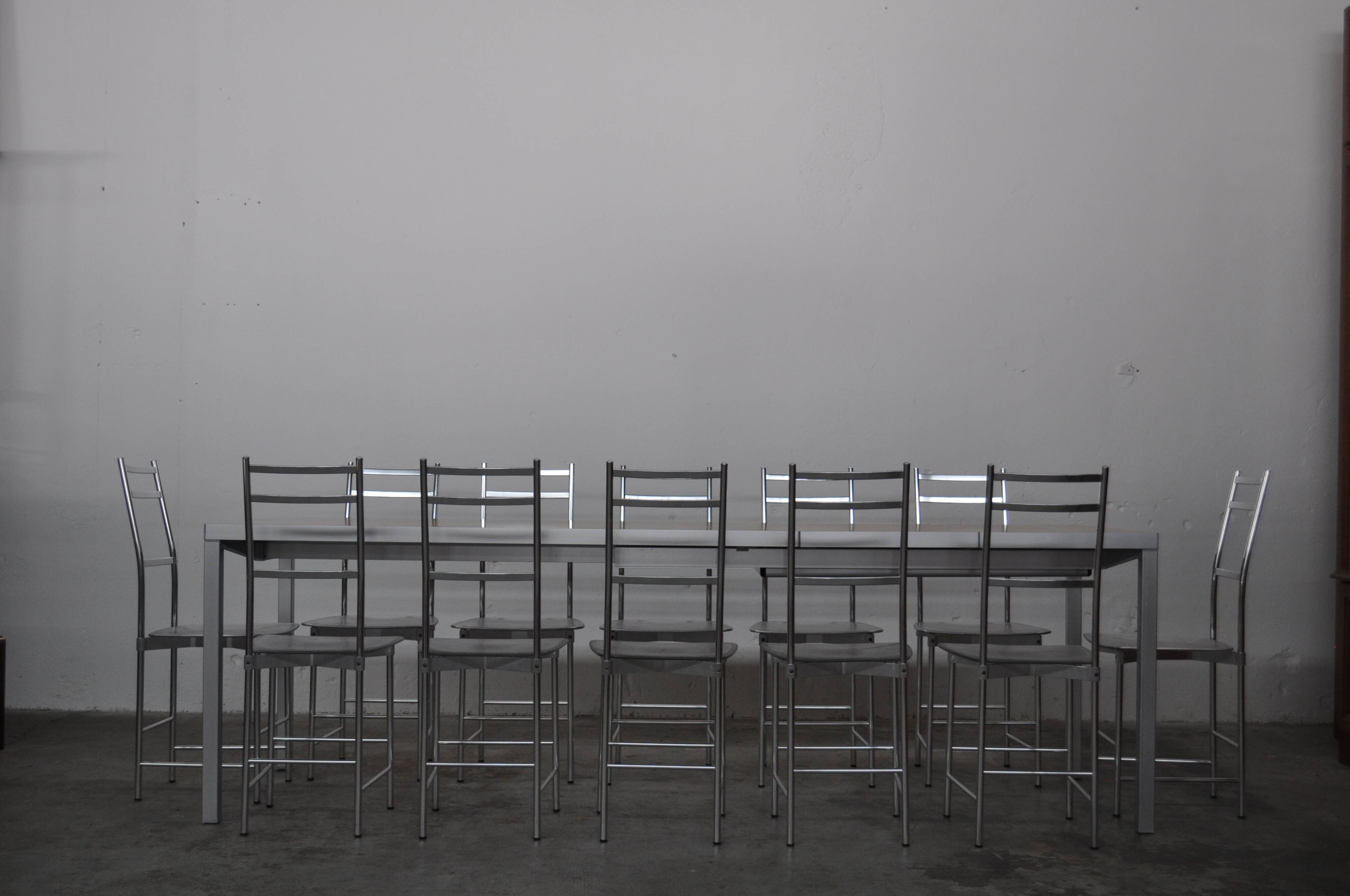 Bagutta Table and Aluminum Chairs by Opera Design for Ycami, 1980s, Set of 13