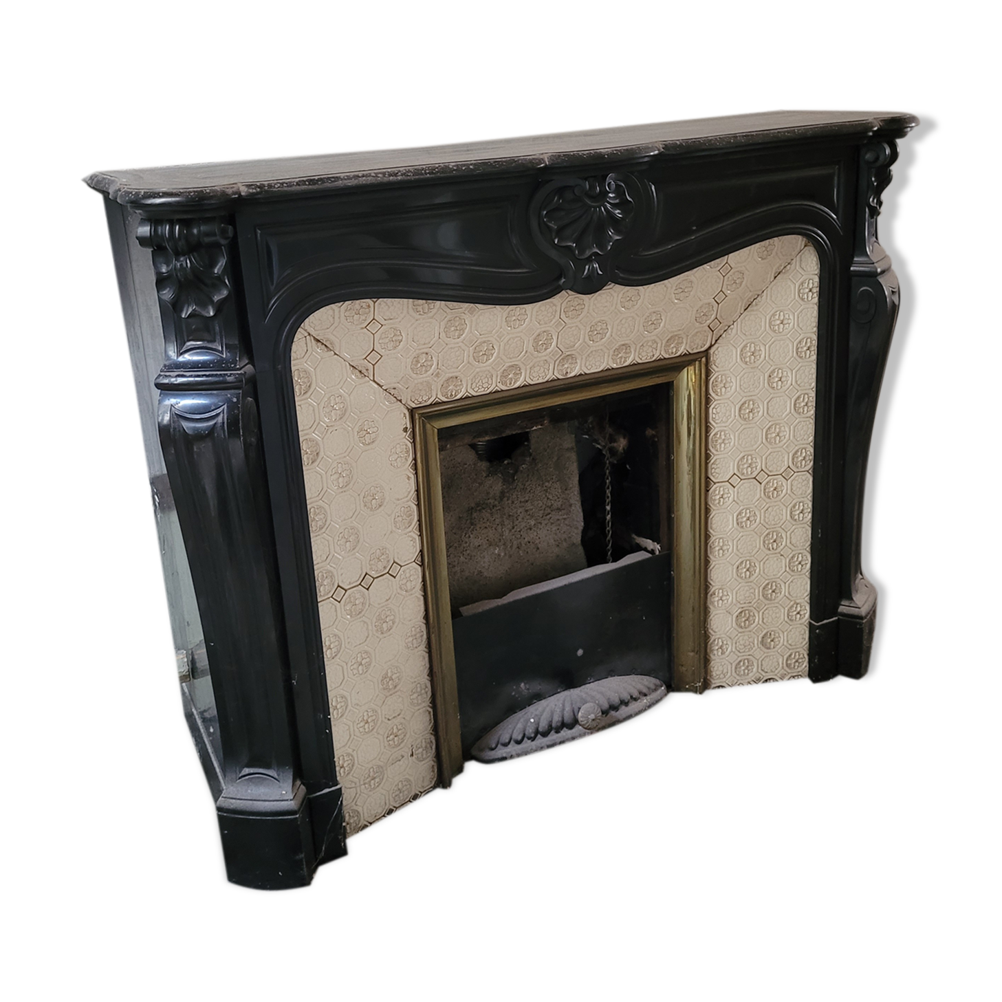 Louis XV style fireplace in black marble
