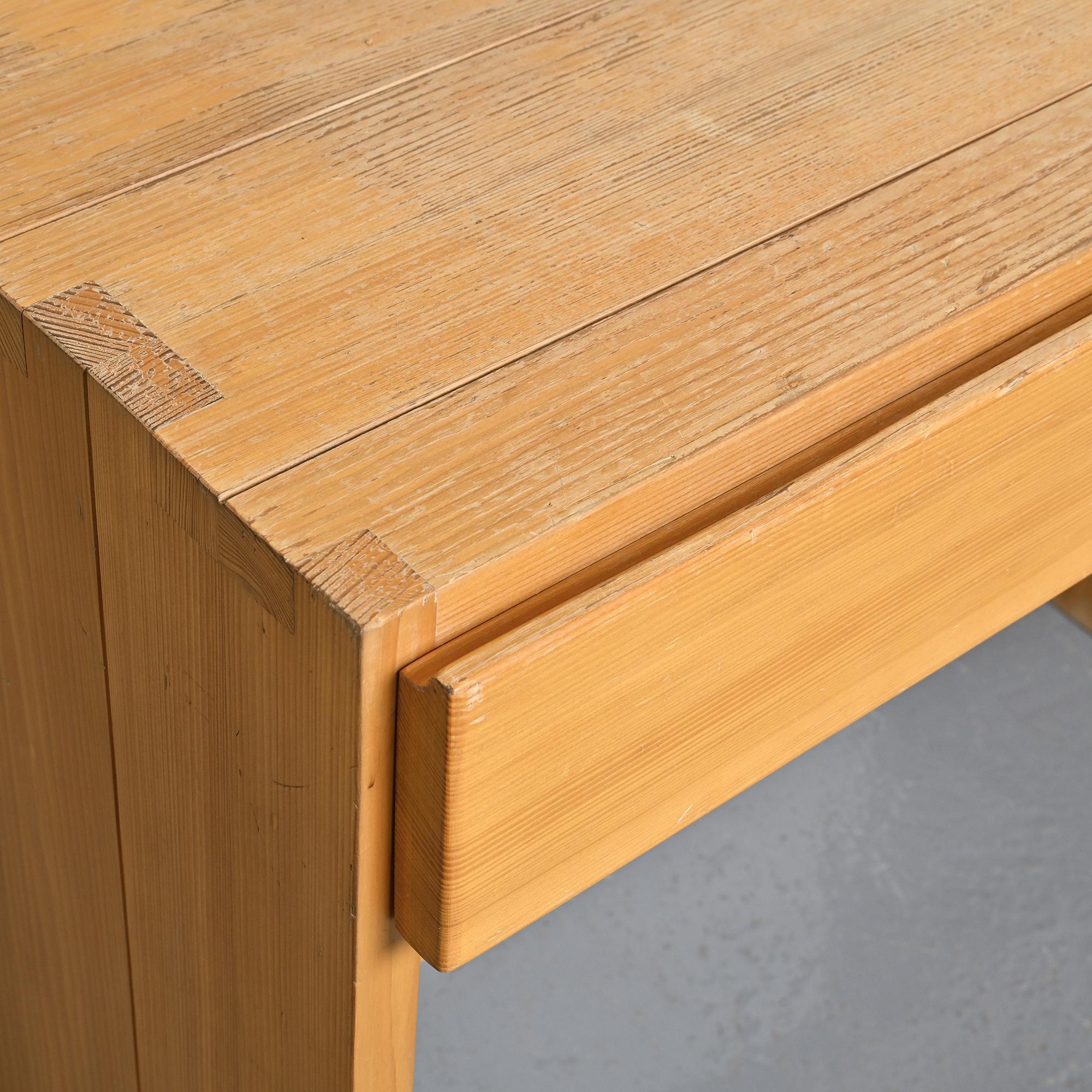 Desk in solid elm by Maison Regain, 1970s.
