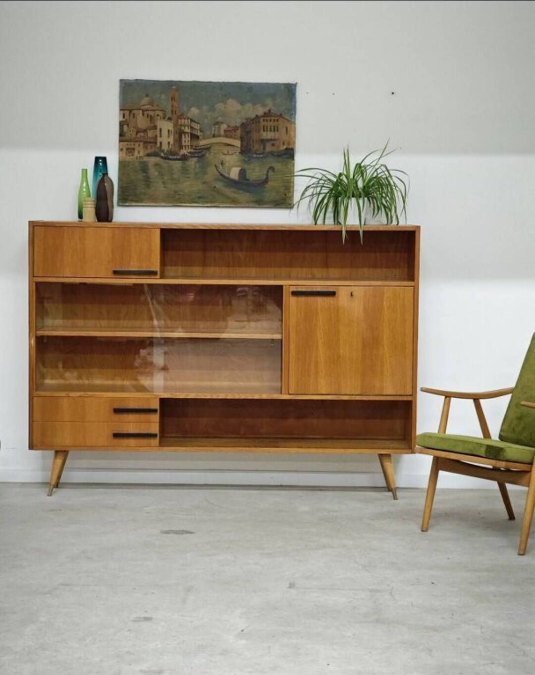 Set of 2 furniture pieces: Large sideboard Libena and Buffet U458 Jiroutek in yellow.