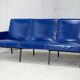 Sofa imitation leather blue and steel, 3 seats, France, circa 1960