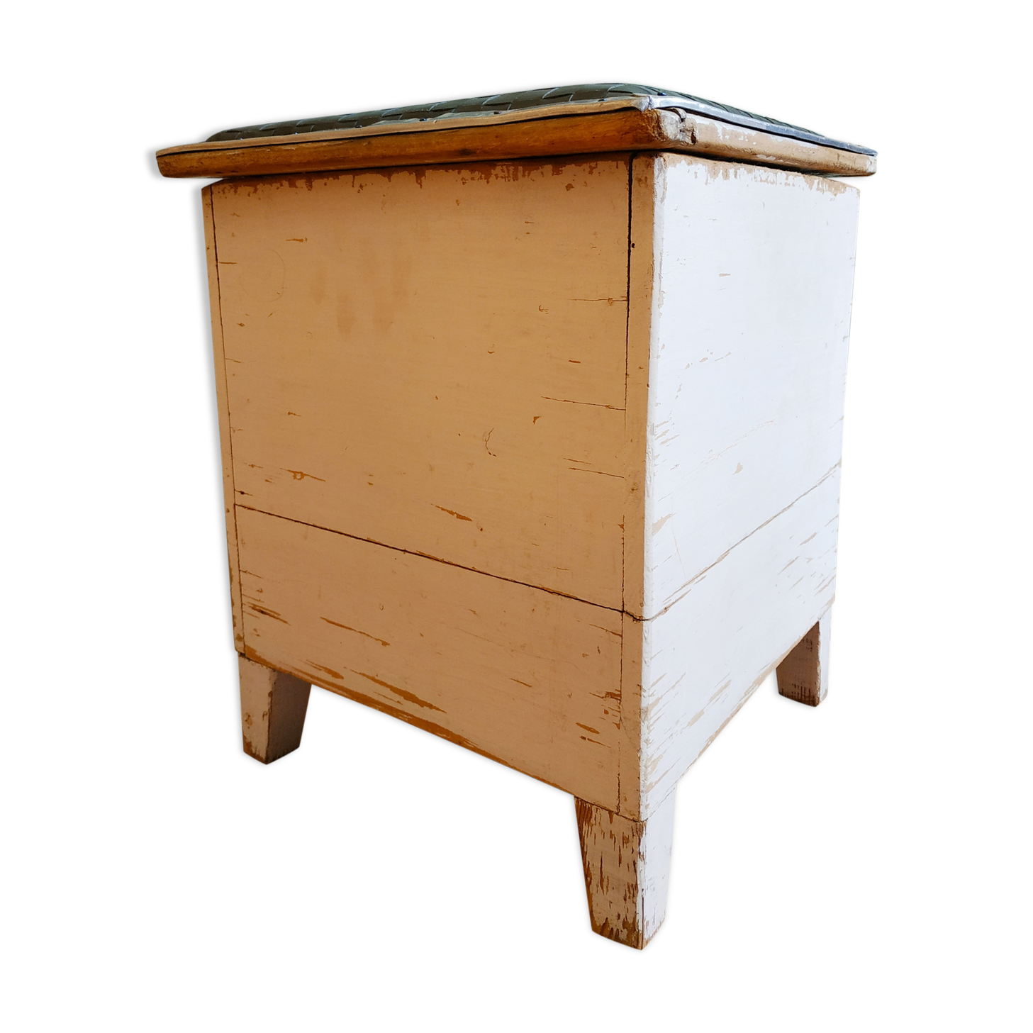 Trunk trunk stool Ottoman vintage leather white patina