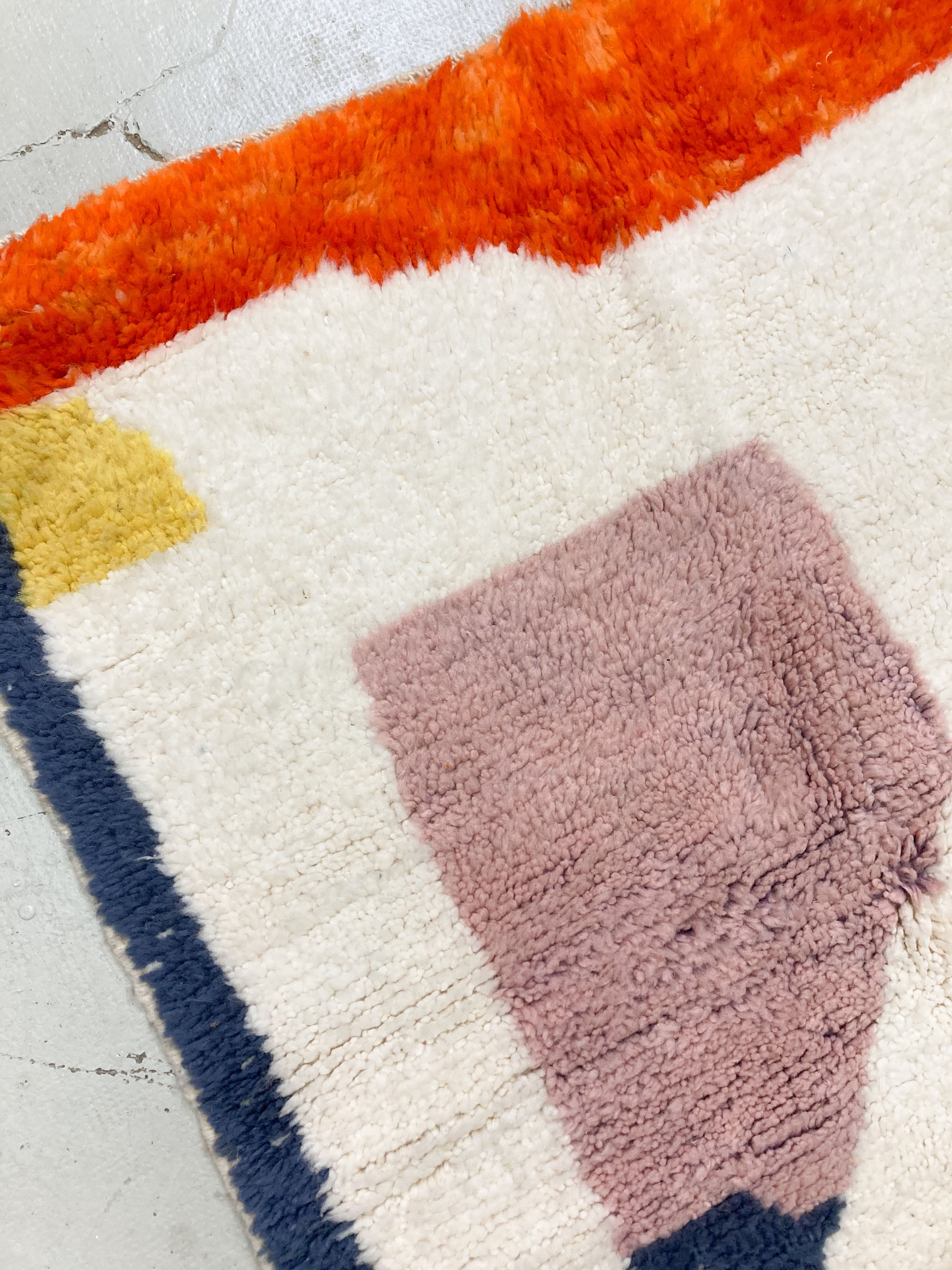Moroccan Berber carpet beni ouarain ecru with colorful patterns 143x110cm