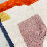 Moroccan Berber carpet beni ouarain ecru with colorful patterns 143x110cm
