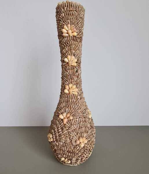 Vintage French shell vase 1960s brutalist coastal decor