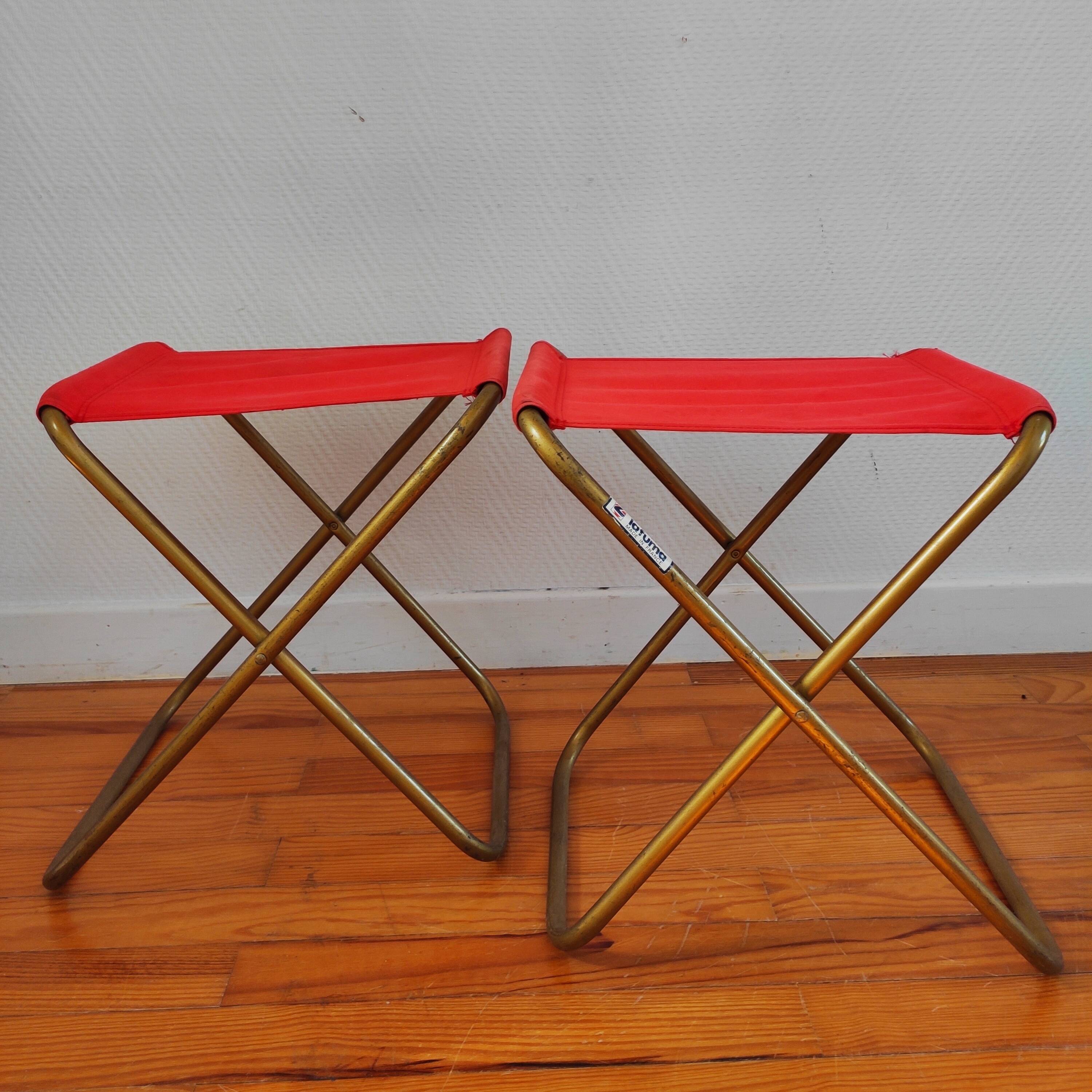 Paire de tabourets pliants vintage Français Lafuma