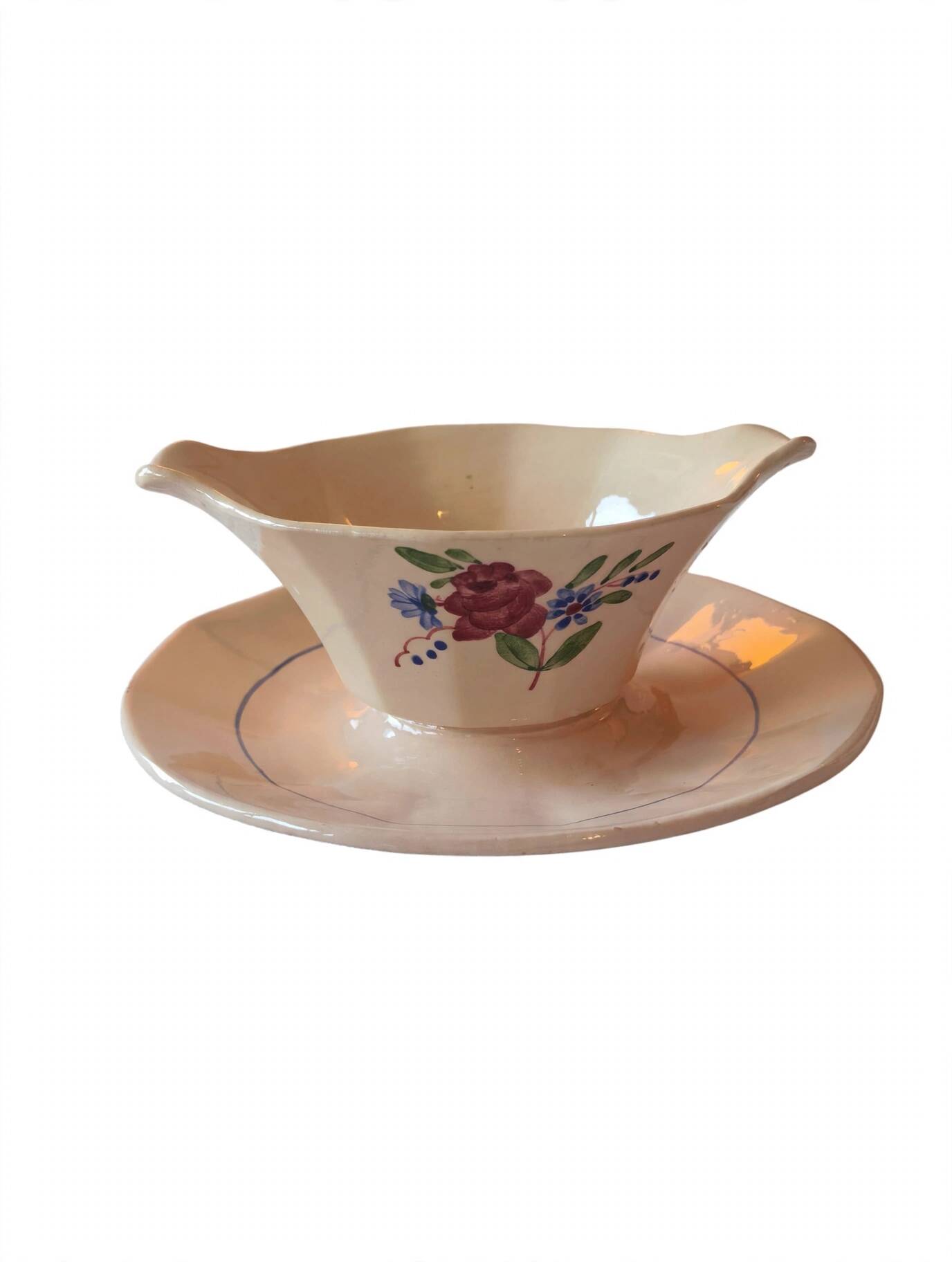 Vintage sauceboat Digoin Sarreguemines model 9177 floral decoration
