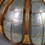 Flower hanging lamp in mother-of-pearl capiz and wicker