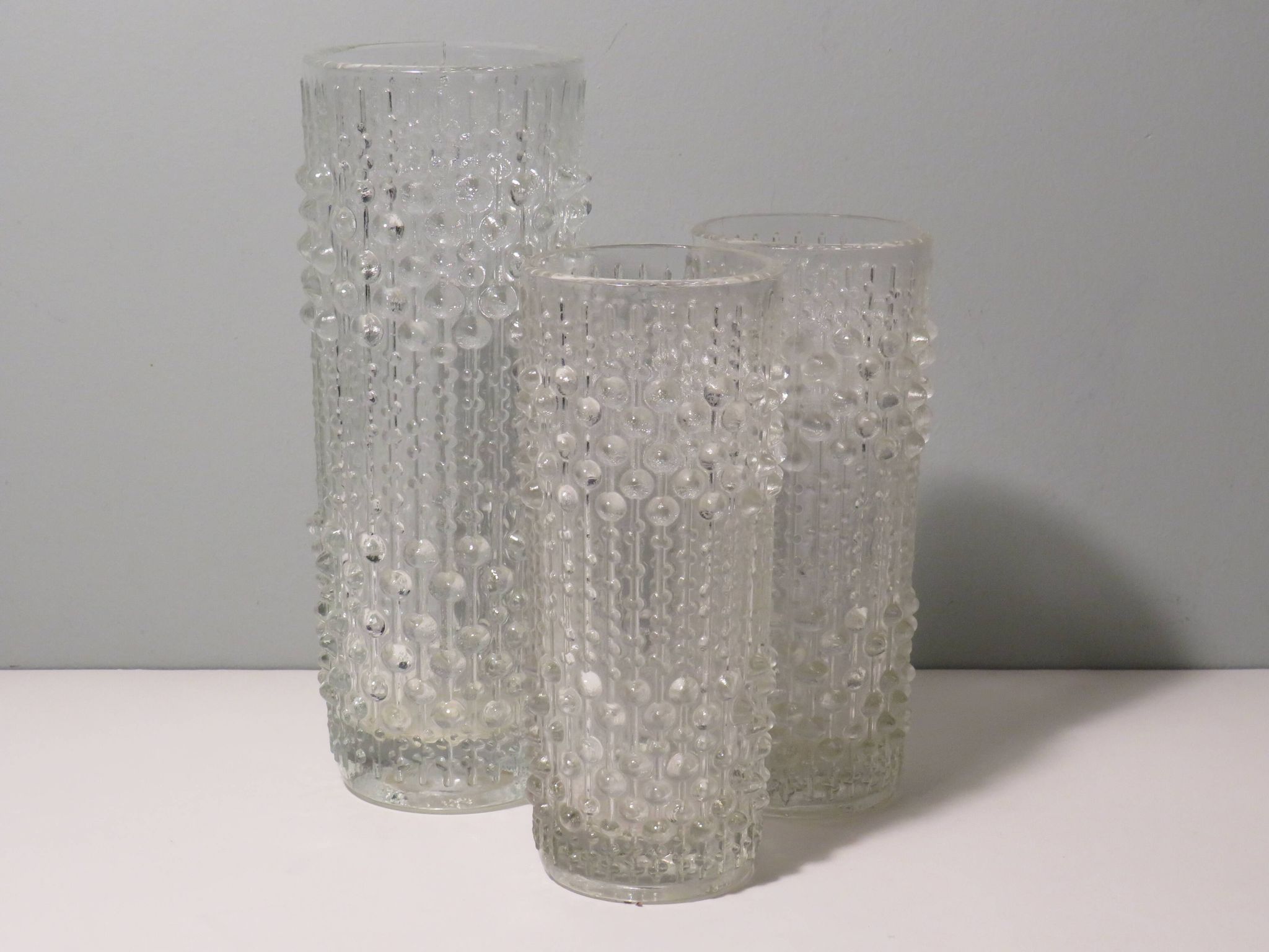 Set of 3 Vases, candle wax pattern, Sklo Union glassware, Czech Republic. 1970
