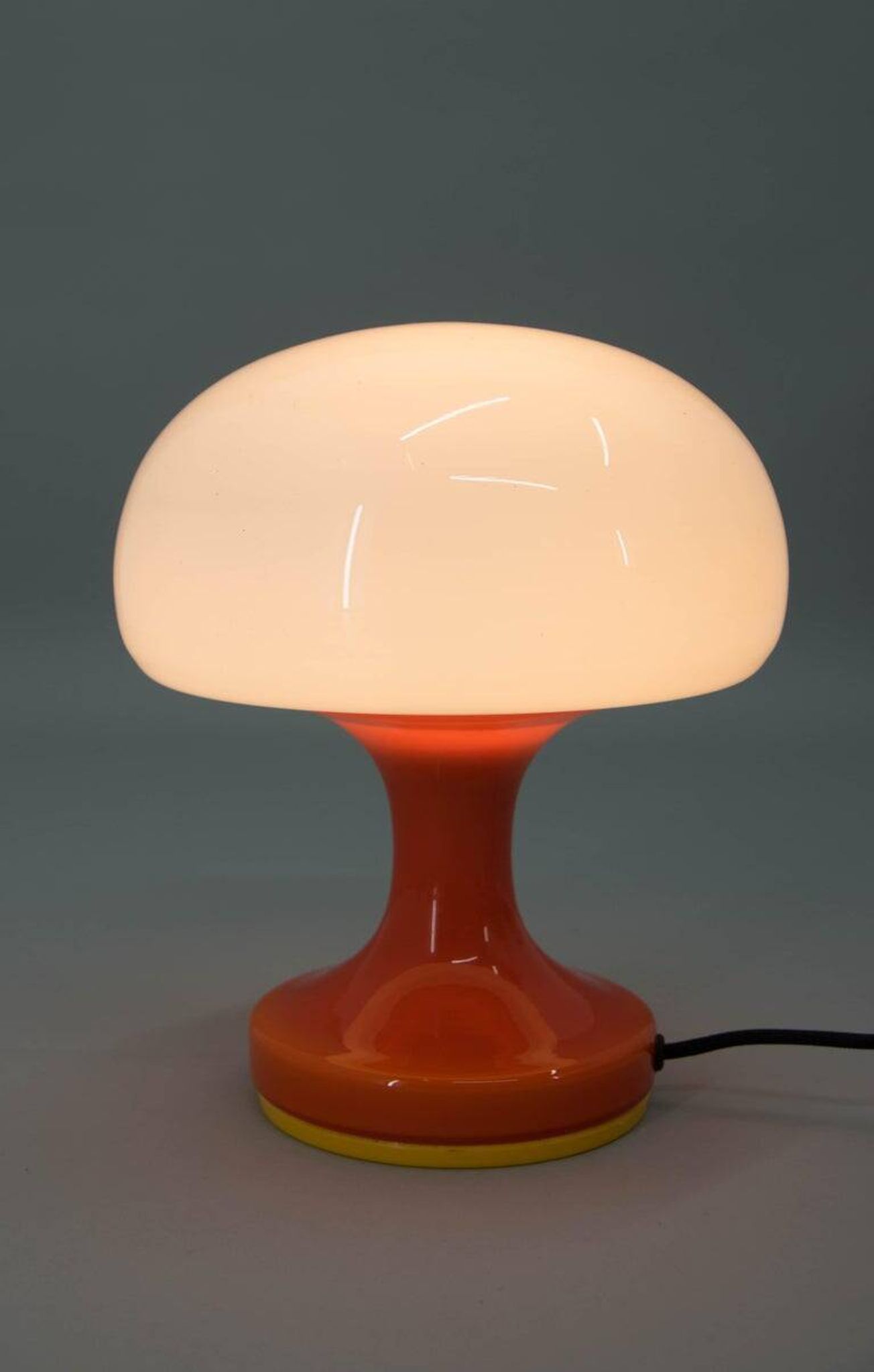 Space Age Orange and White Glass Mushroom Table Lamp by Valašské Meziříčí,
