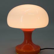 Space Age Orange and White Glass Mushroom Table Lamp by Valašské Meziříčí,