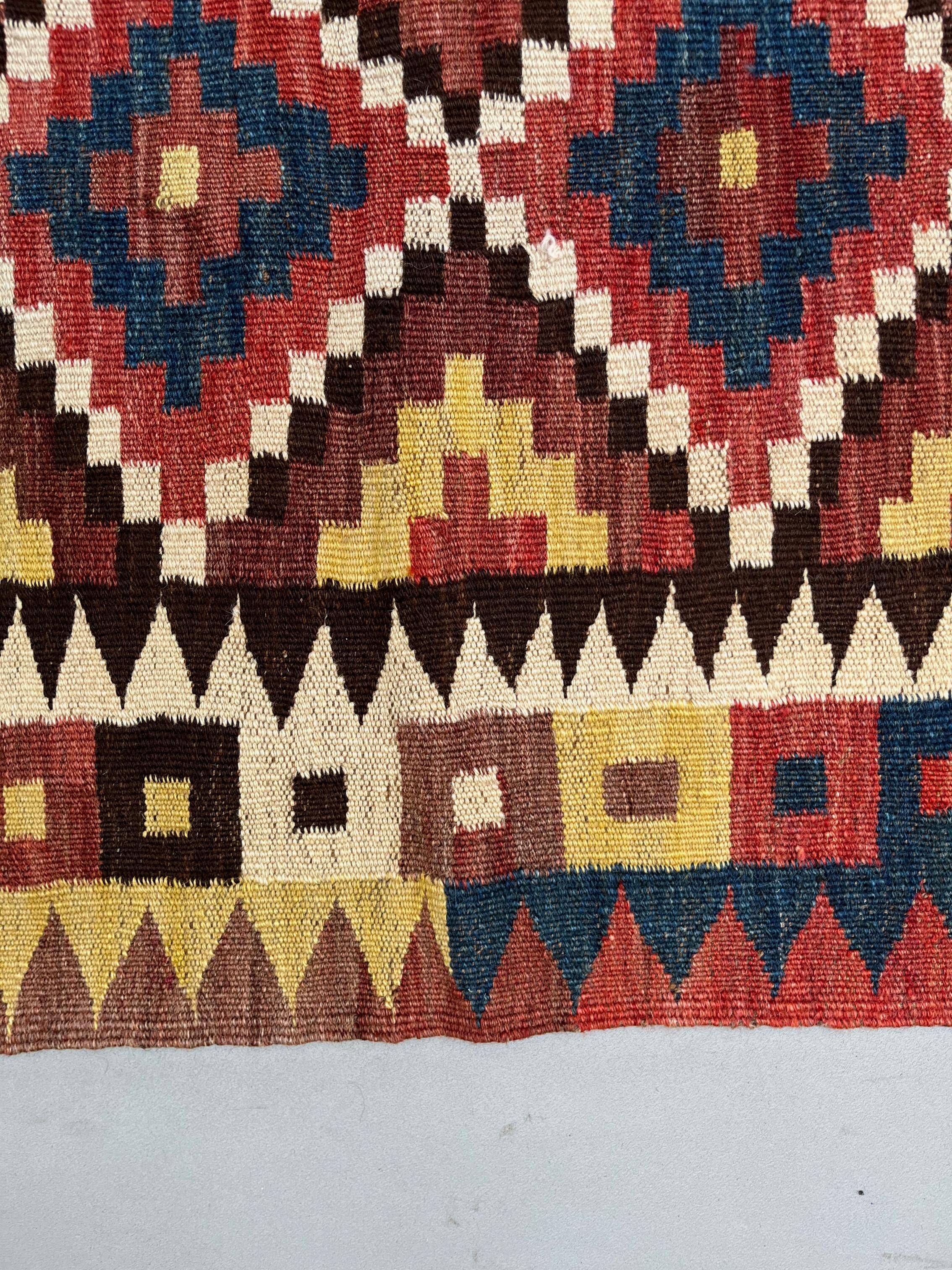 Vintage Afghan Tribal Kilim Wool Rug 390x185 cm Red, Orange, Brown, Black Large