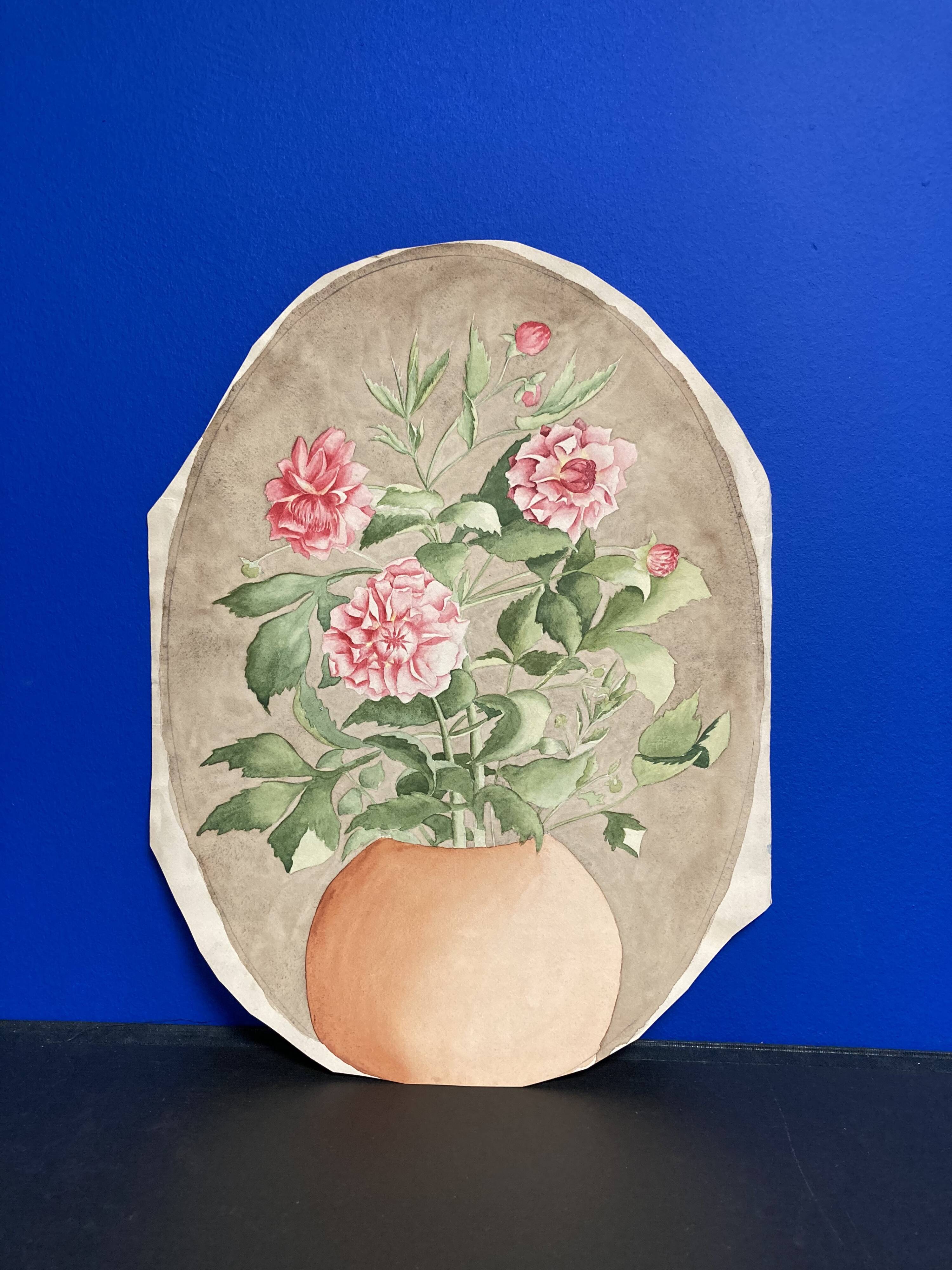 Watercolor with vintage double-sided rose bouquets