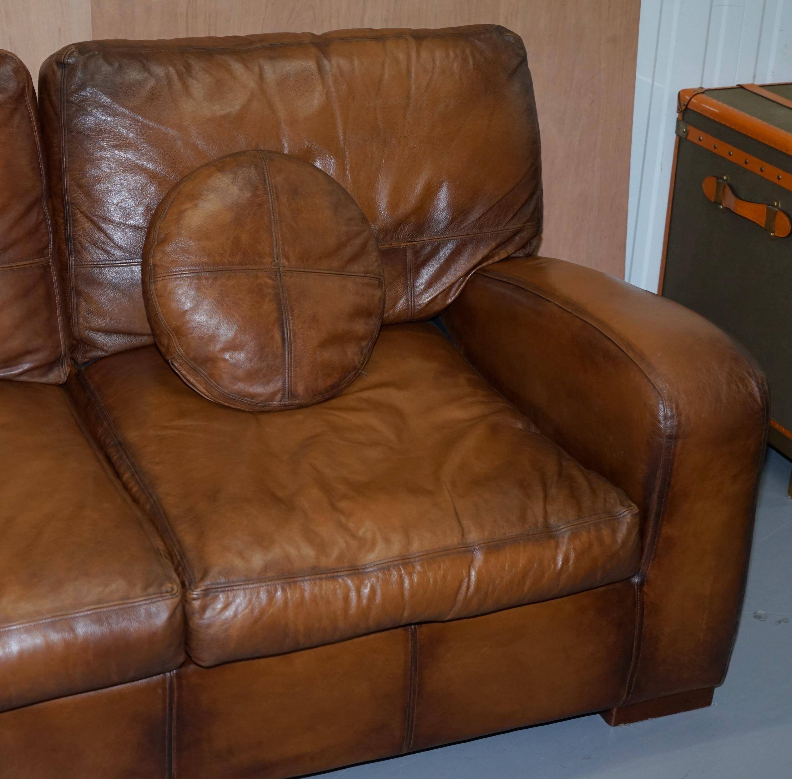 Hand-dyed leather vintage-style sofa