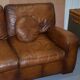 Hand-dyed leather vintage-style sofa