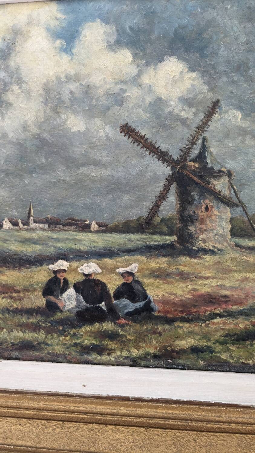 Old HP painting Breton landscape signed