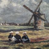 Ancien tableau HP paysage breton signé