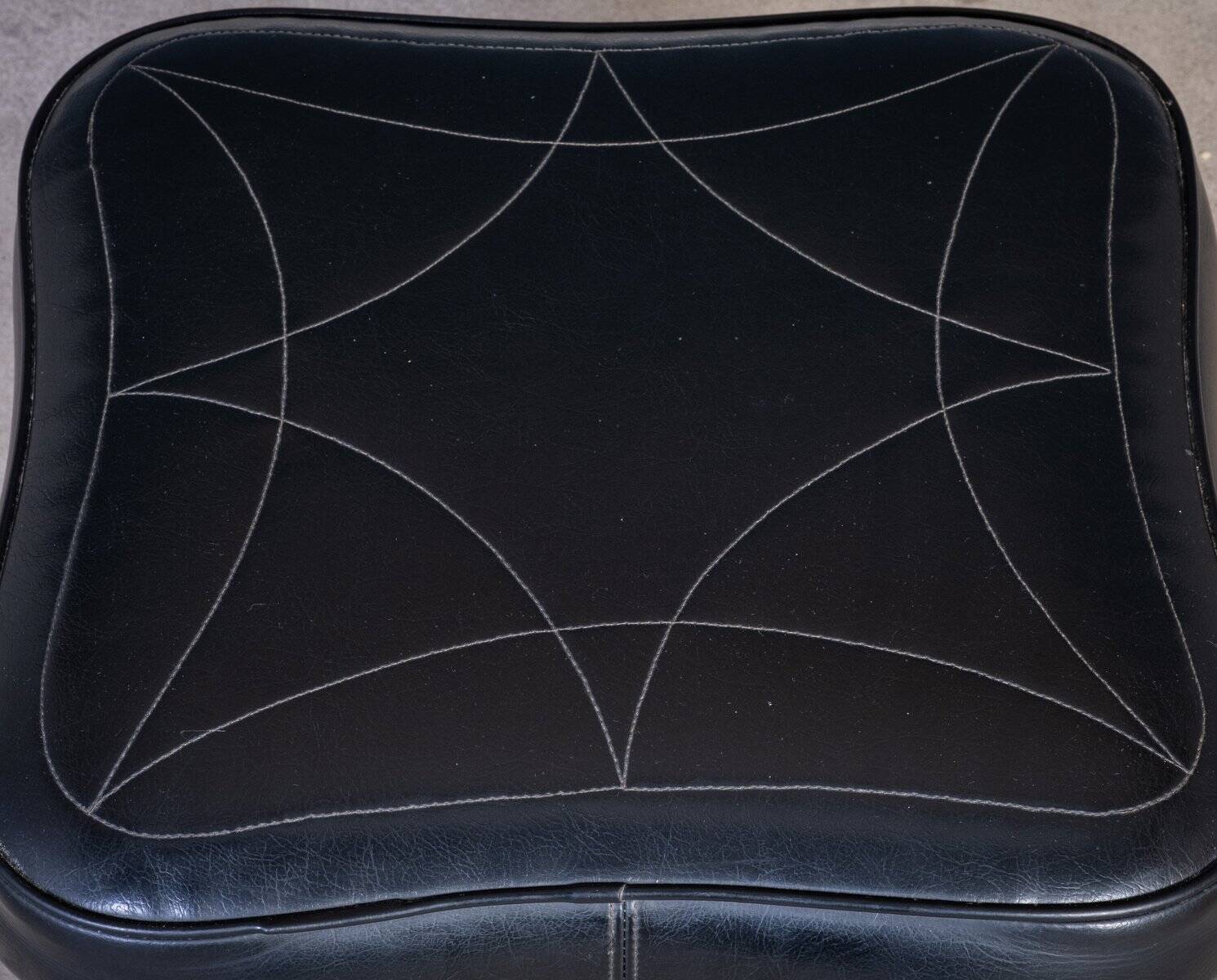 Mid-Century Teak Stool with Black Leather Seat, Denmark, 1960s