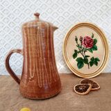 Coffee maker, stoneware decanter signed