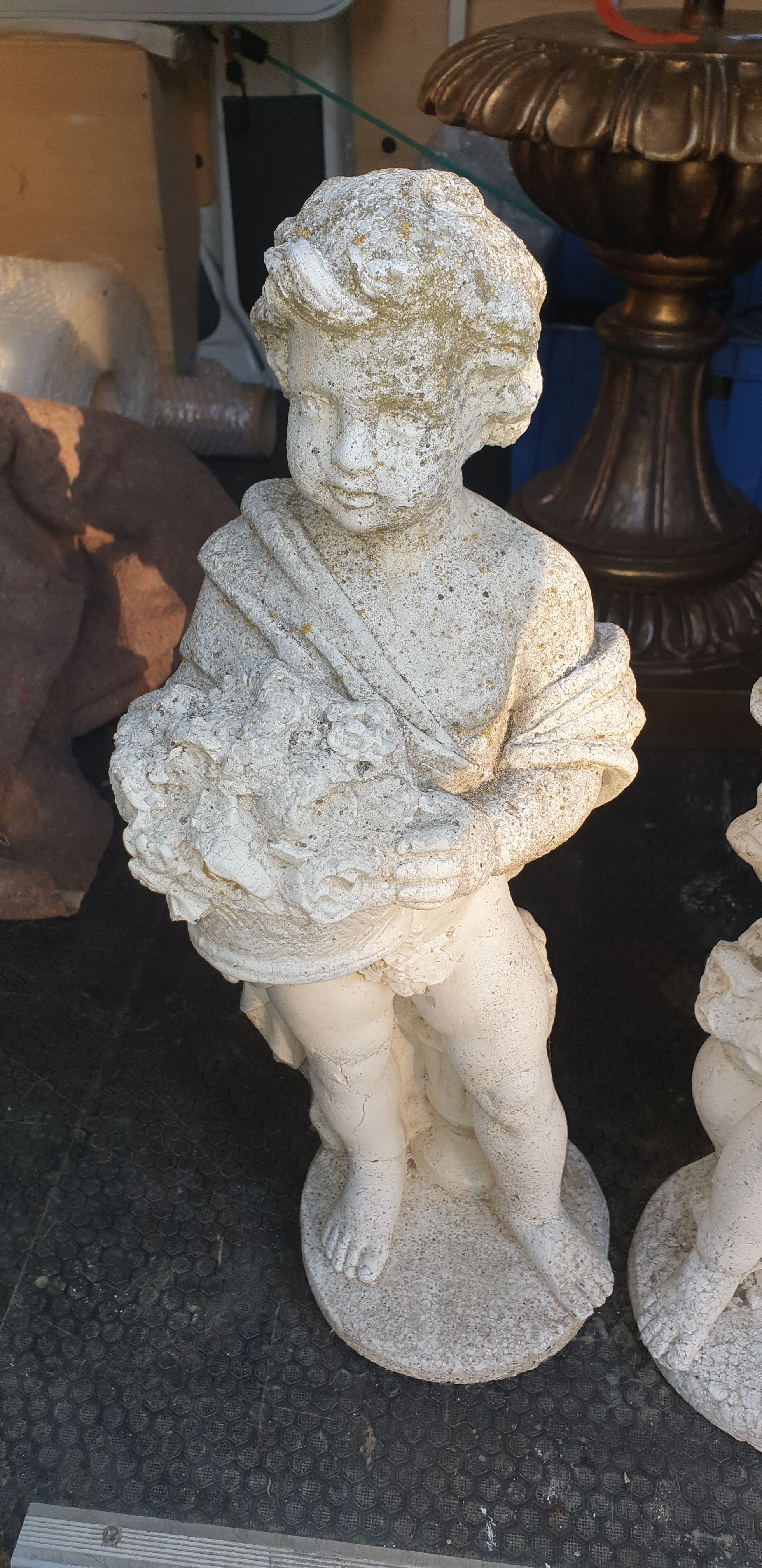 Pair of cherub garden statues reconstituted stone
