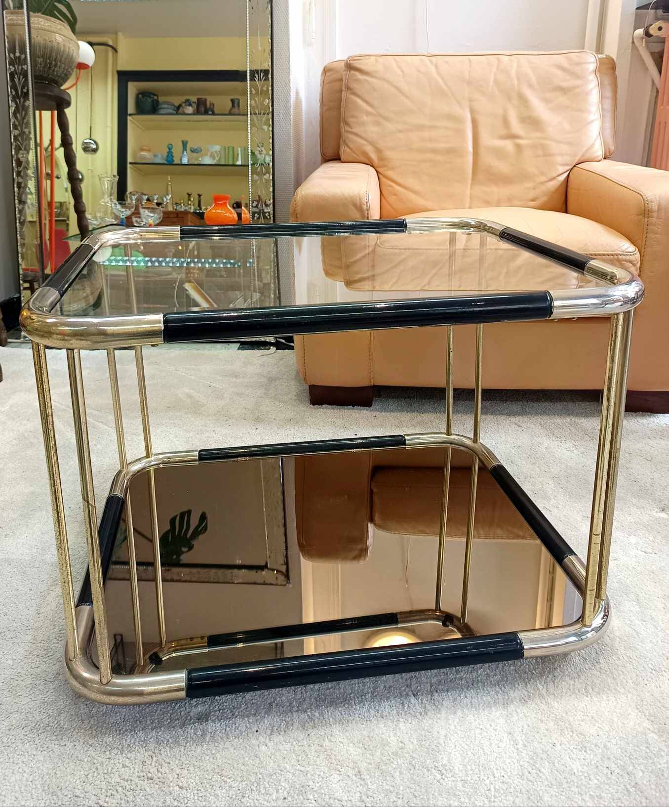 Brass and glass side coffee table 1970