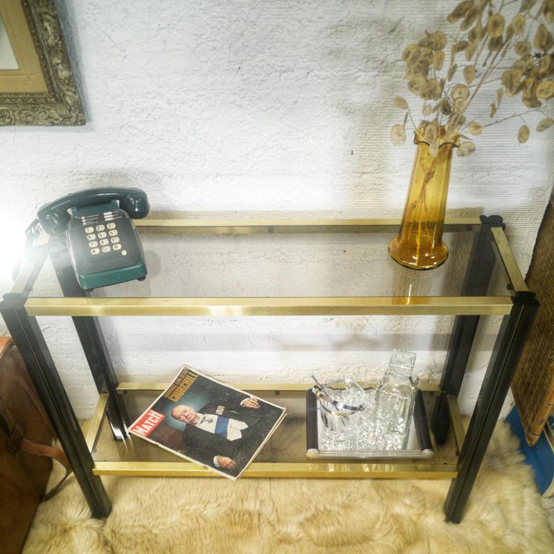 Vintage wooden console and smoked glass