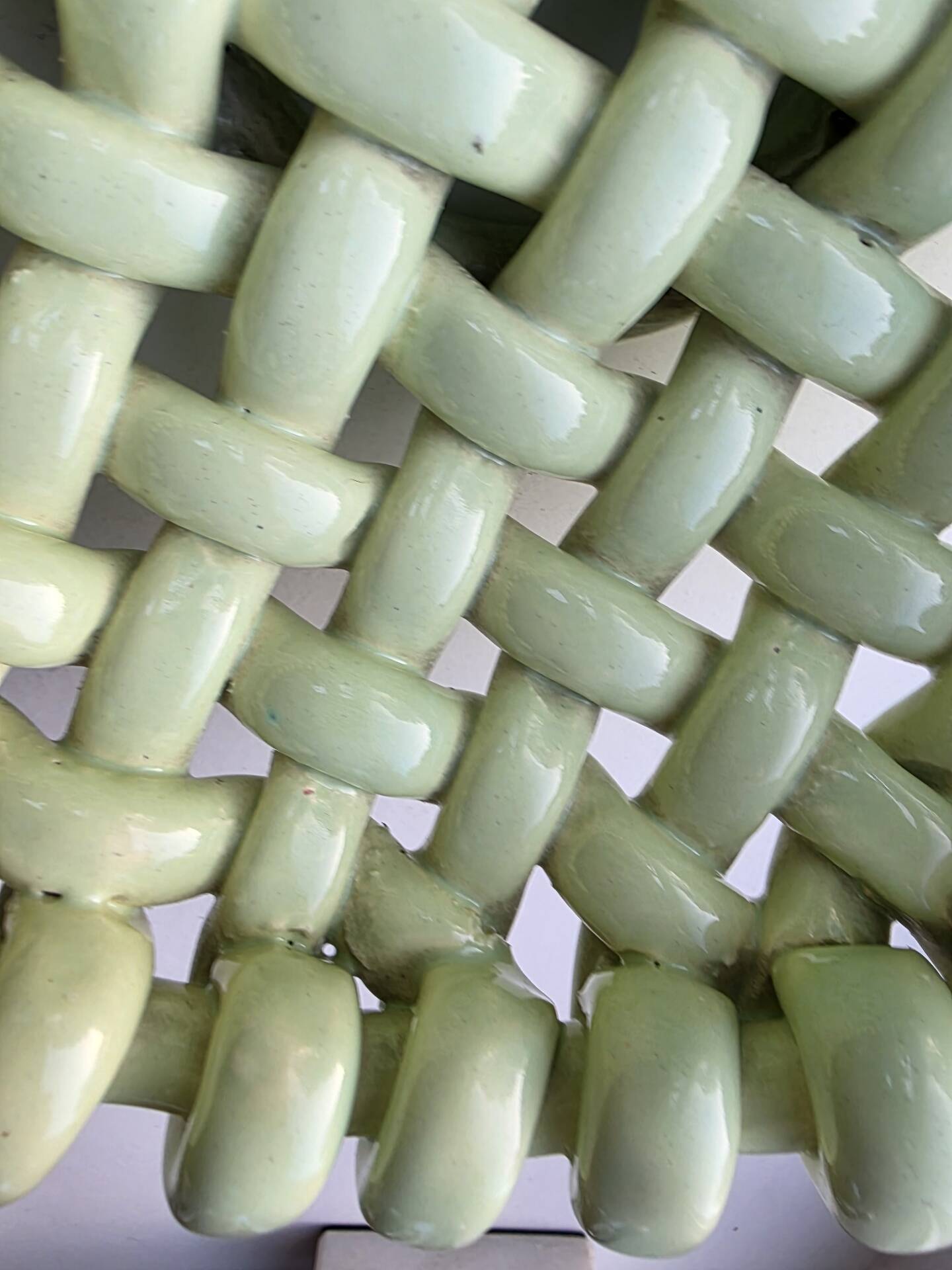 Light green woven ceramic basket Jérome Massier Vallauris