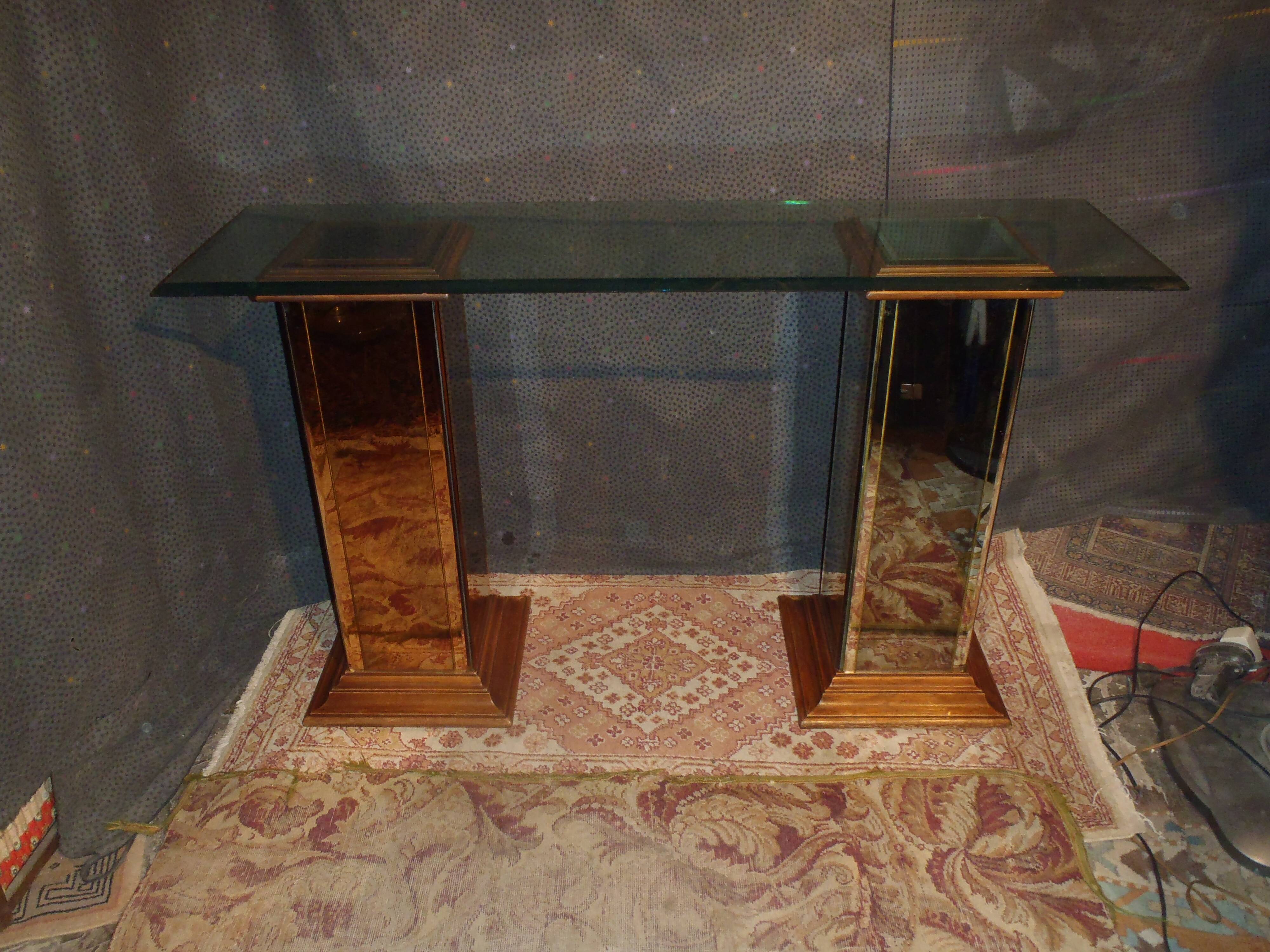 Console vintage verre et miroir année 70