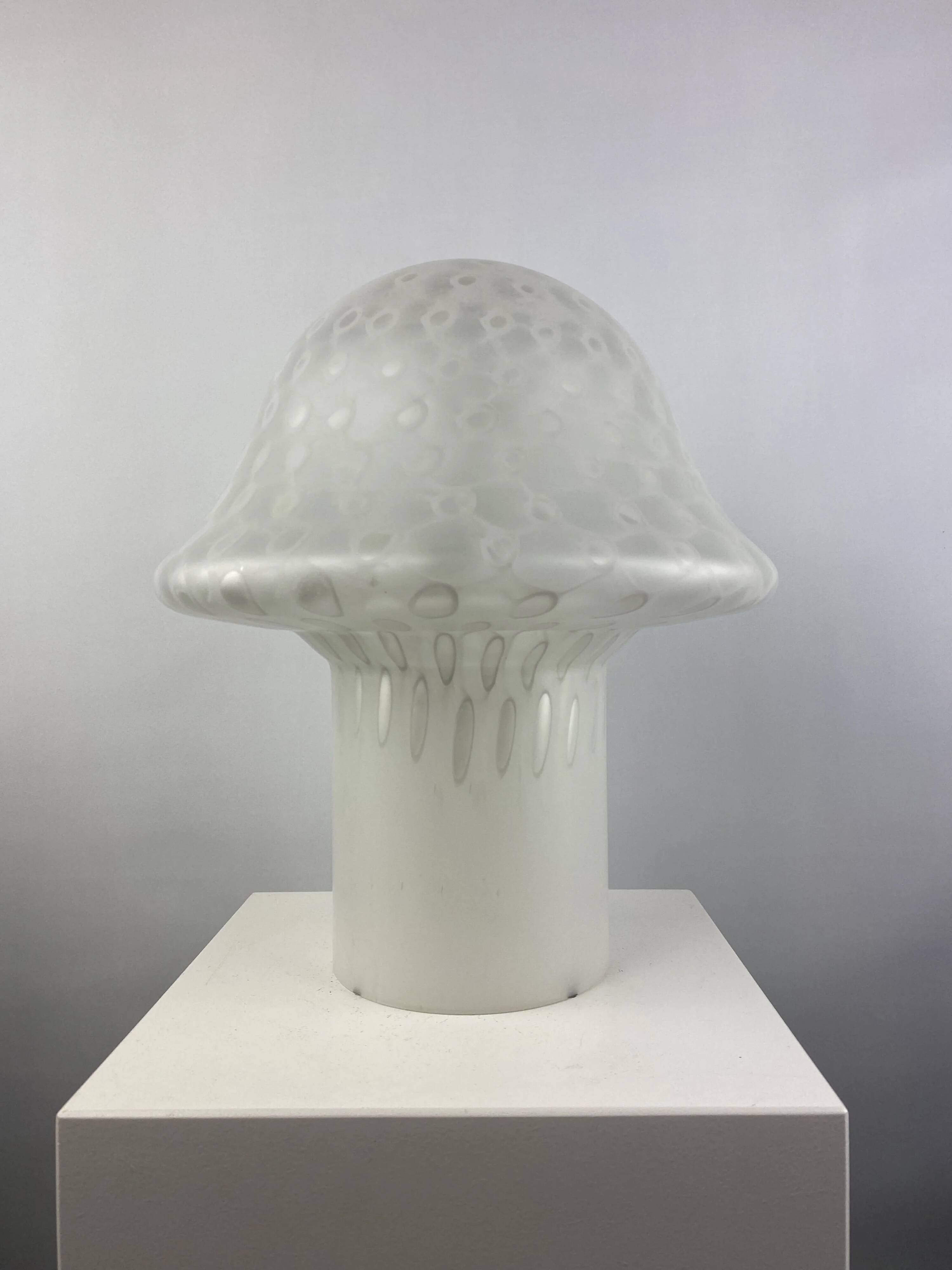 Large XL mushroom table lamp in white glass by Peill and Putzler 1970