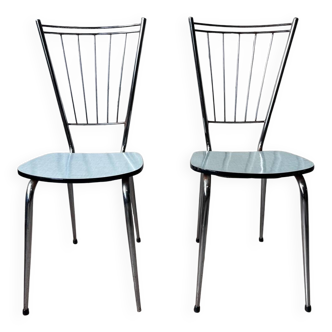 Duo de chaise en Formica bleu et métal