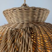 Wicker organic modern pendant lamp with overlapping petal shade, late 20th century