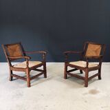 Arts & Crafts Handcrafted Low Lounge Armchairs, Belgium, 1920s, Set of 2