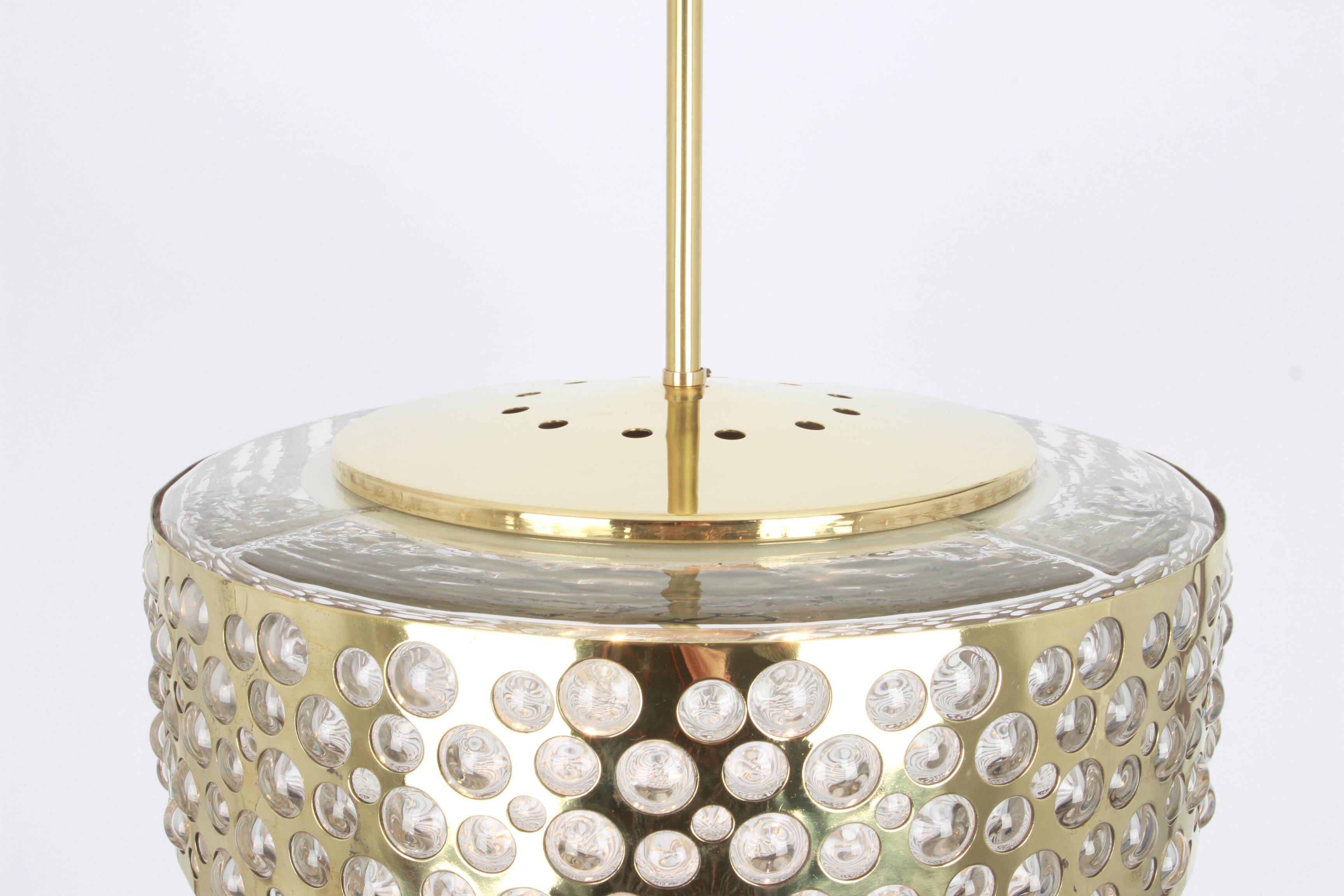 Large pendant light with aged brass glass by Rupert Nikoll, Austria, 1960s.