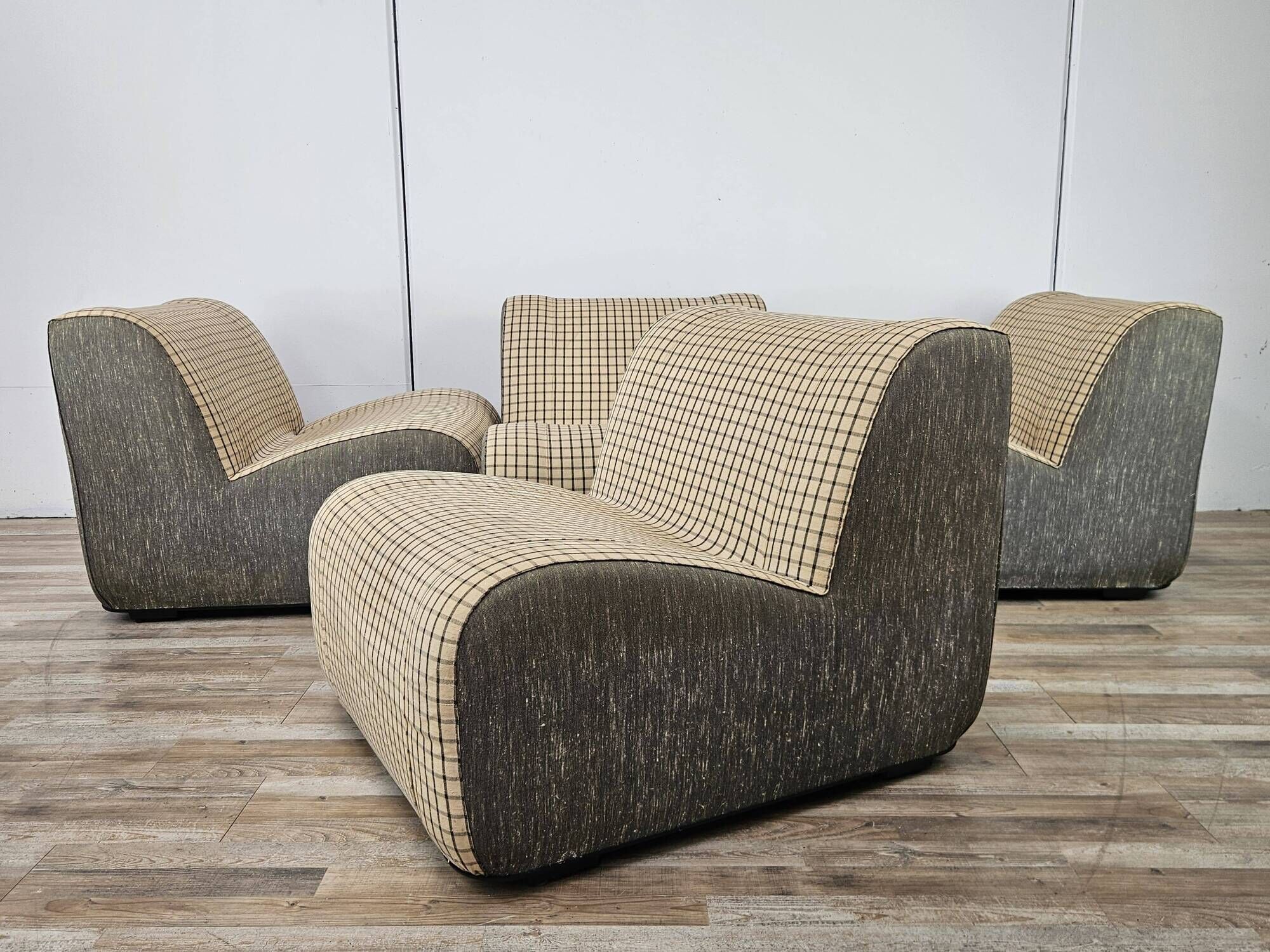 1970s modular sofa in plaid fabric