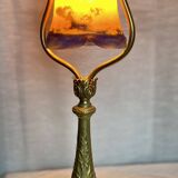Art Nouveau bronze and glass paste lamp