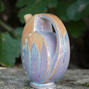 Flamed enameled stoneware bottle, pitcher, liquor bottle signed Denbac number 610, art vase