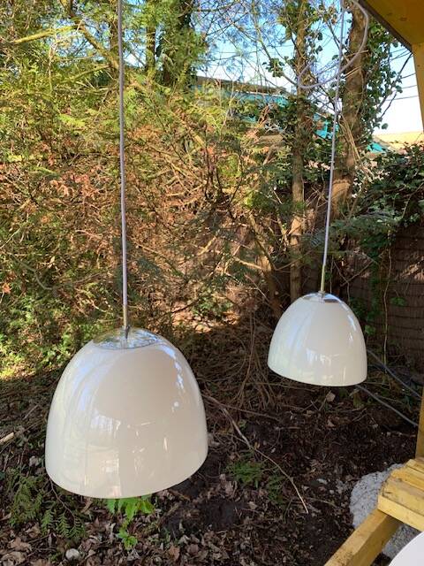 2 Danish white glass pendant lights (50s/60s)