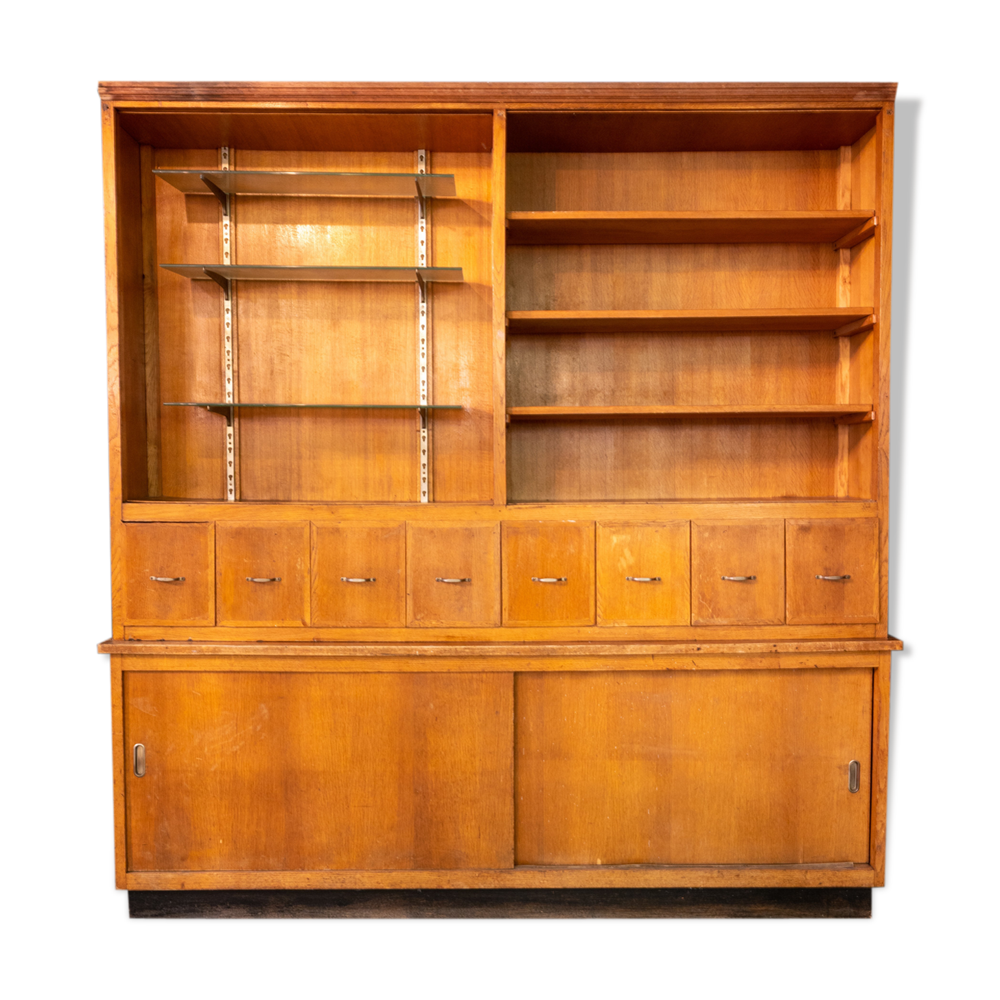 Vintage haberdashery grocery cabinet old shop interior, 1950s
