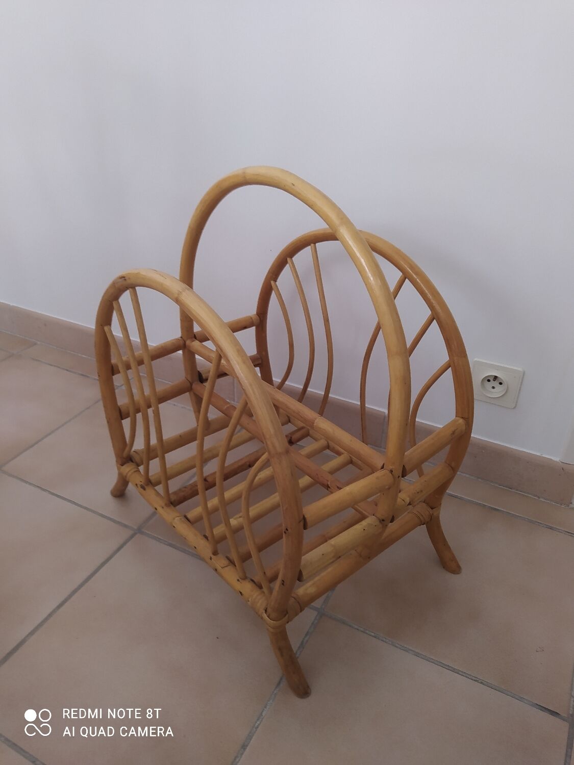 Vintage bamboo and rattan magazine holder