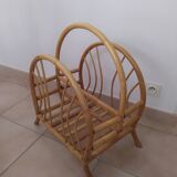 Vintage bamboo and rattan magazine holder