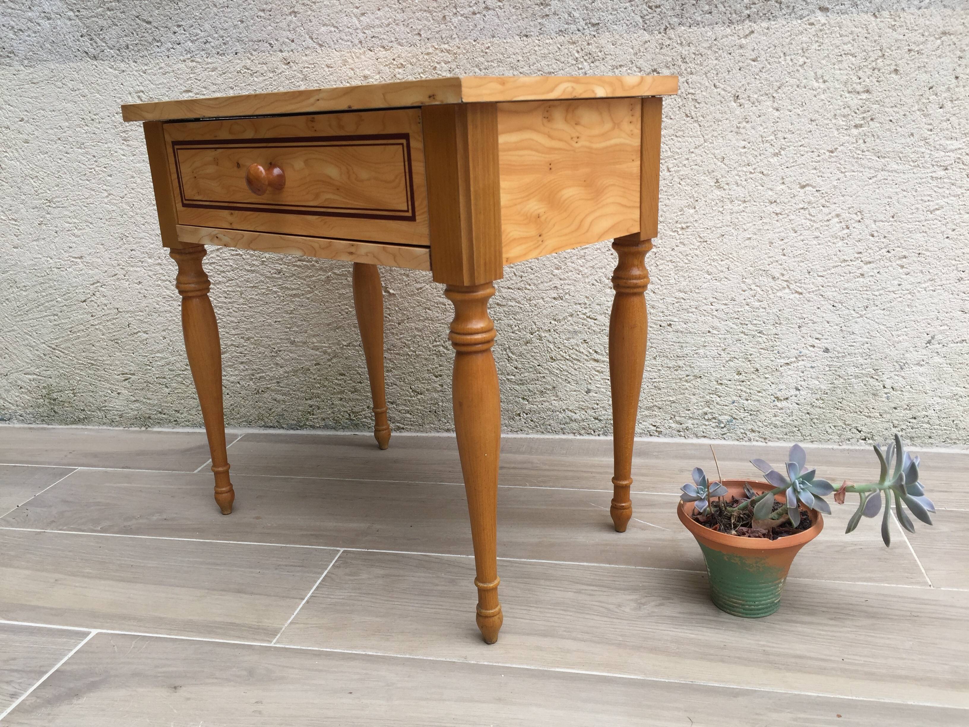 Formica and vintage wood bedside table