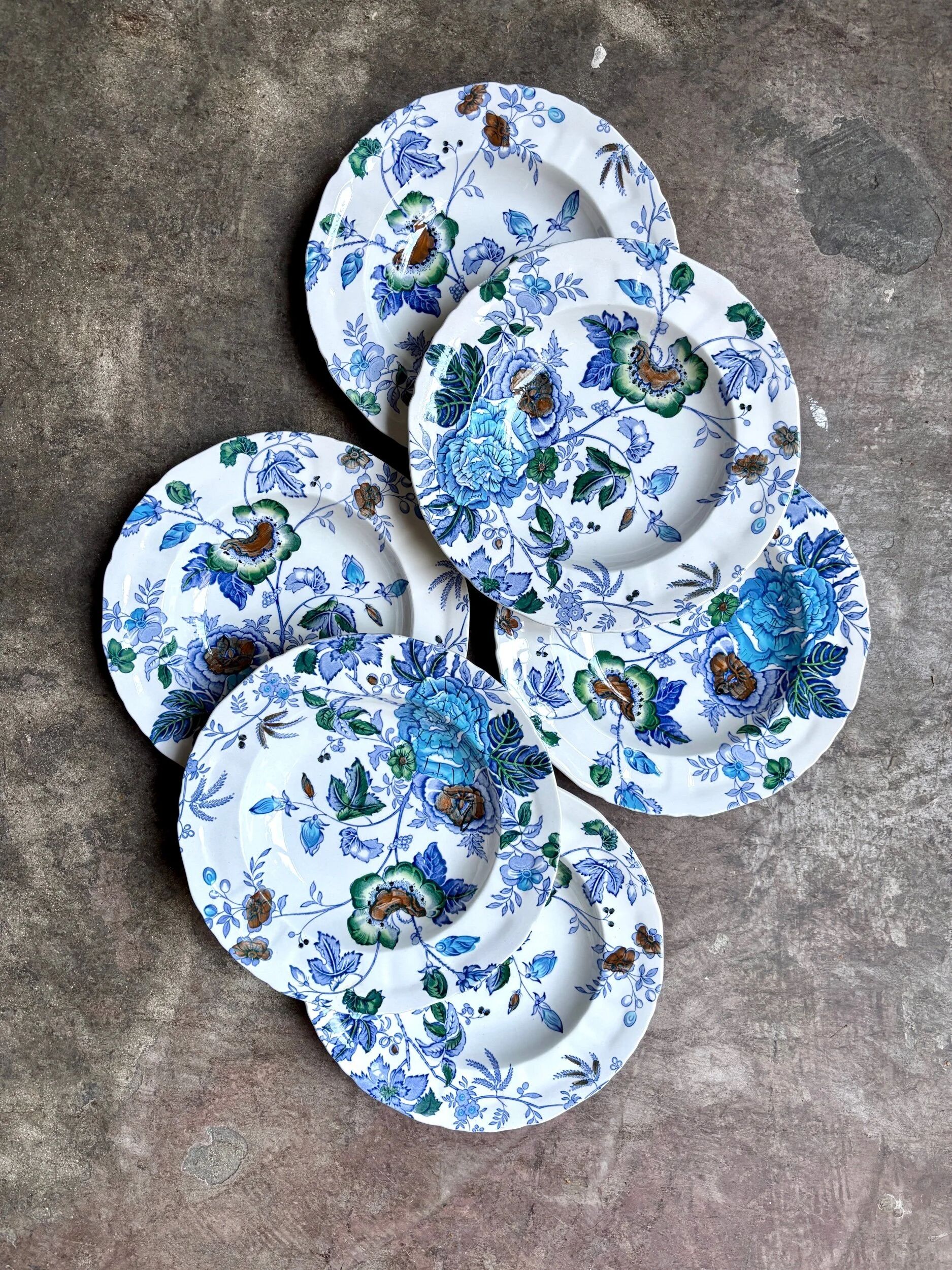 6 polychrome ironstone deep plates by Mason's, "Belvedere" service - early 20th century