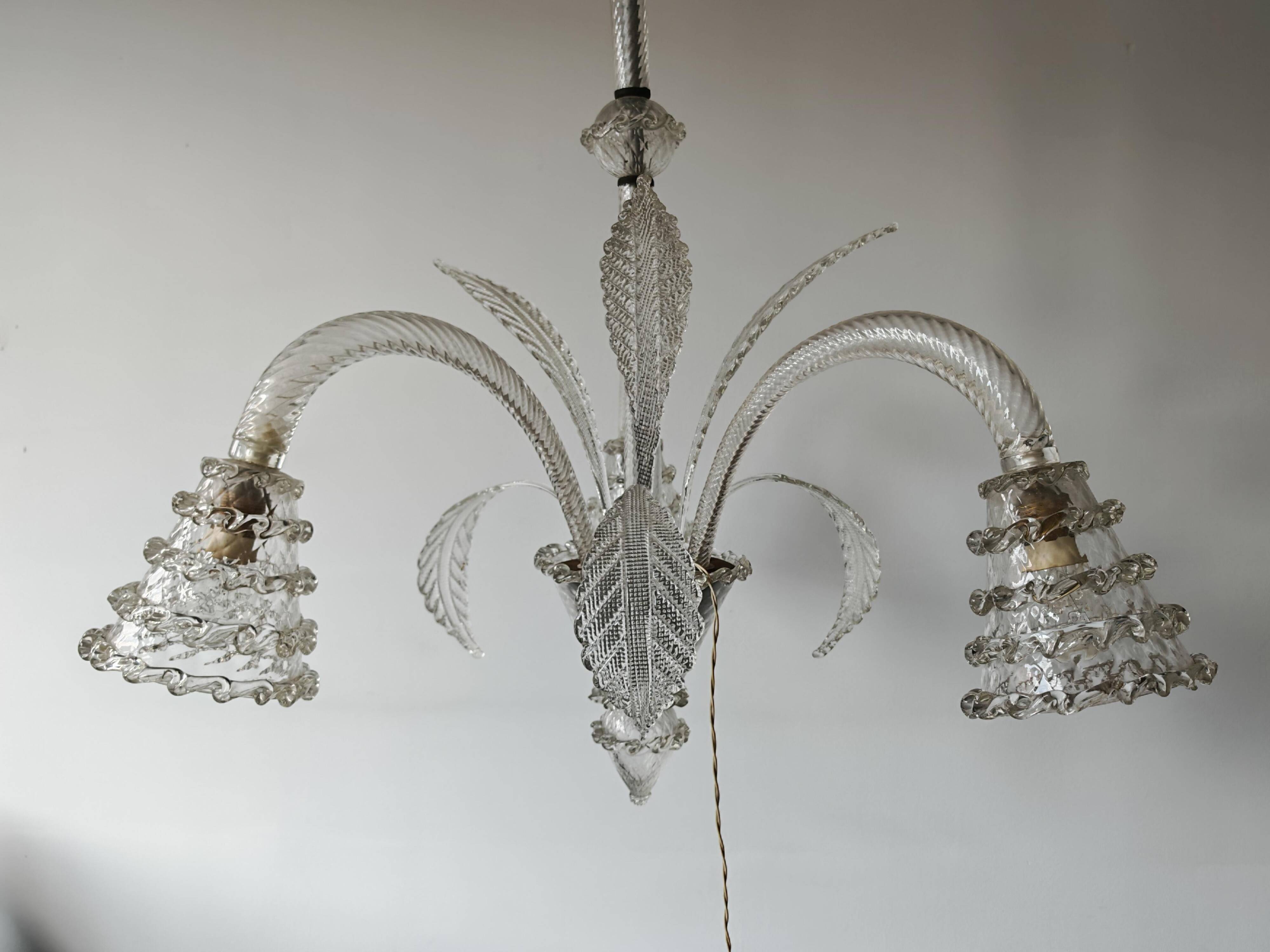 Art Deco chandelier in Murano glass by Barovier and Toso from the 1940s.