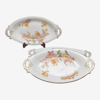 3 raviers Limoges motifs petites fleurs jaunes et violettes