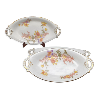 3 raviers Limoges motifs petites fleurs jaunes et violettes